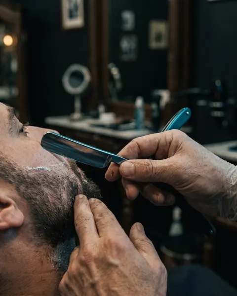 Bartkontur wird mit dem Rasiermesser gezogen, Barbershop Köln